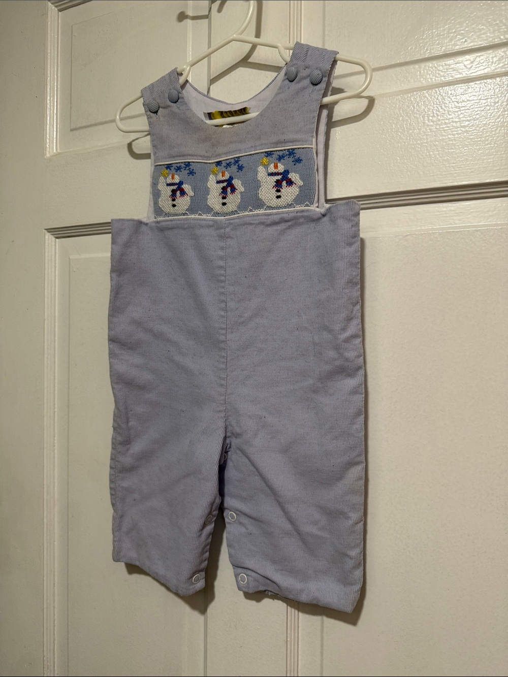 9 Month Boys Christmas Smocked Longalls Overalls One Piece Snowman Blue